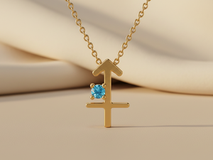 Collier Zodiaque Sagittaire en Argent 925 Plaqué Or avec Zircon Cubique Bleu, Bijoux Astrologiques Faits Main, Pendentifs et Breloques Raffinés - Product Image 2