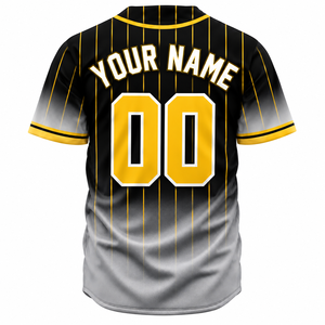Maillot de baseball Sinewy pour homme, personnalisable avec nom et numéro, rayures noires et jaunes, anti-humidité, manches courtes, coupe classique, toutes saisons - Product Image 3