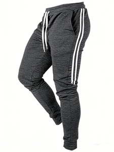 Plus Size Men's Gray Sweatpants White Side Stripes Drawstring <b>Elastic</b> Waist Flat Front Casual Joggers Lightweight Knitted 100% - Product Image 5