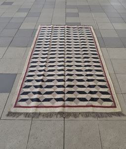 Alfombra Durrie de Lana Hecha a Mano, Negra y con Patrón Abstracto Natural, Ecológica, de Pelo Corto y Tejido Plano, para Sala de Estar y Dormitorio - Product Image 2