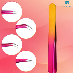 Eyelash Extensions Curved Pink Yellow Gradient Lash Pointed Stainless Steel Eyelash Tweezers For Isolation <b>Fanning</b> Volume Lashes - Product Image 5
