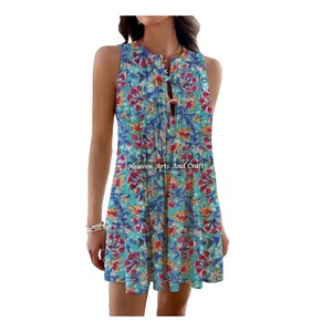 Top Casual sin Mangas con Estampado para Mujer, Vestido Corto, Top con Estampado a Mano, Ropa Casual, Vestido Corto Estilo Kurti para Mujer - Product Image 3
