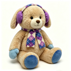 Peluche personnalisée pour chien, peluche d'hiver pour chien, chiot beige assis en peluche, adorable peluche de chien avec cache-oreilles et écharpe - Product Image 6