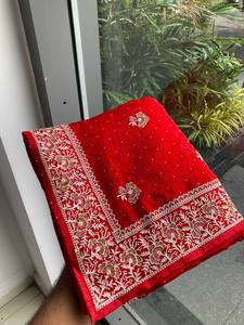 Ropa Étnica, Sari de Seda con Bordado Intenso, Diseño de Borde Elegante, Hermosas Combinaciones de Colores para Fiestas Tradicionales - Product Image 2