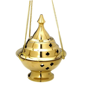 Brûleur d'encens suspendu en laiton poli fait main, encensoir antique, brûleur de charbon arabe Bakhoor avec chaînes, décoration d'intérieur - Product Image 6