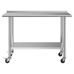 Tavolo da Lavoro per Cucina Commerciale 24x48 Pollici in Acciaio Inox con Ruote e Ripiano Inferiore Regolabile - Product Image 1