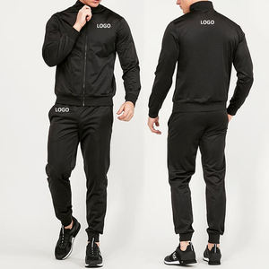 Men's Black Quick Dry Breathable Fleece Tracksuit Full <b>Zip</b> <b>Hooded</b> Sporty Jogging Suit Side Pockets Polyester/Cotton Winter Wear - Product Image 1