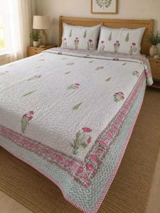 Ensemble de literie en coton imprimé à la main traditionnel de Jaipur |   Couette matelassée légère avec housses de coussin pour lit king size - Product Image 6