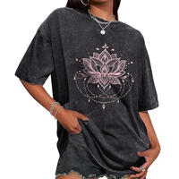 Kaos Wanita Vintage Washed Crew Neck Lengan Pendek Loose Fit Trendy Streetwear Cetak Digital Bahan Bernapas Ramah Lingkungan 100%