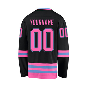 Wholesale Custom Ice Hockey Jersey V-Neck Full Sleeve Sublimated Print Teams Logo <b>Black</b> Pink Blue Mesh Adult Unisex Apparel - Product Image 2