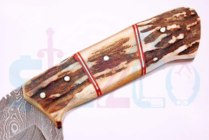 Custom Handmade Damascus Steel Skinner <b>Knife</b> Full Tang Fixed Blade Hunting <b>Knife</b> with Stag Antler <b>Handle</b> Leather Sheath OEM - Product Image 6