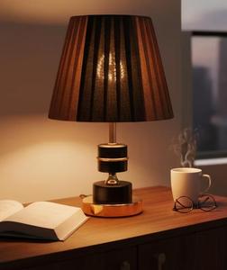 Modern <b>Table</b> <b>Lamp</b> With Black Pleated Shade And Metal <b>Base</b> For Living Room Decor - Product Image 1