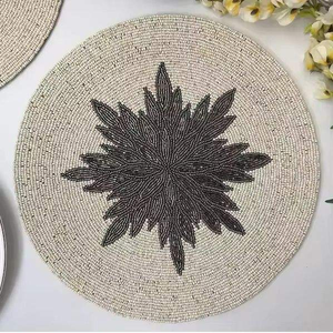 Round Beaded <b>Table</b> <b>Runner</b> Multi Floral Design Modern Home Decor for Living Room <b>Dining</b> <b>Table</b> - Product Image 2