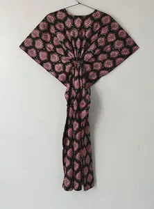 Ethnic Women's Floral Block Print long <b>Kaftan</b> Dress Loose Fit 100% Cotton Summer <b>beach</b> wear Holiday dress - Product Image 5