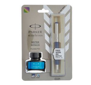 Parker Vector Metallic Fountain Pen (Blue) 3-Piece Set with Quick <b>Ink</b> Bottle - Product Image 2