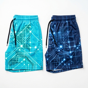 Pantalones cortos de malla con gráfico de rayos de neón personalizados, pantalones cortos deportivos de entrenamiento de baloncesto por sublimación para hombre - Product Image 4