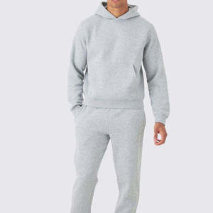 Ensemble de survêtement unisexe gris 2-en-1 avec sweat à capuche et pantalon de jogging, vêtements de sport décontractés, couleur unie, manches longues, en coton léger, automne, grande taille - Product Image 1