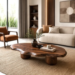 Luxali Wooden Live edge coffee <b>table</b> art sculpture solid wood center <b>table</b> handmade furniture decoration - Product Image 1