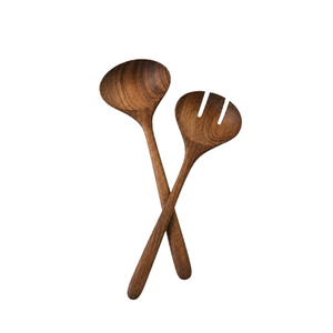 Utensilios de Servir de Madera Minimalistas con Logotipo Personalizado, Juego de 2 Cucharas para Ensalada de Madera de Teca de Grado Alimenticio, Suministro Directo de Fábrica - Product Image 2