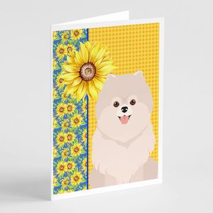 Summer Sunflowers <b>White</b> Pomeranian Greeting Cards Pack 8 Blank A7 Size 5x7 Note Cards with <b>Envelopes</b> Whimsical Design - Product Image 1