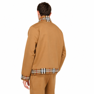 Blouson bomber camel pour homme avec doublure à carreaux, col montant, fermeture éclair, style décontracté, vêtement d'automne - Product Image 2