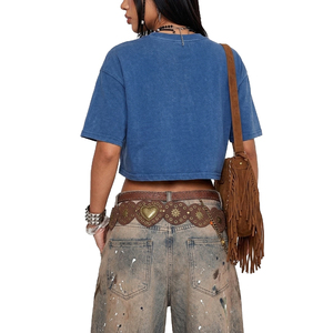 Trendy Crop <b>Top</b> Vintage Washed Crew Neck Short Sleeve Casual T-Shirt 100% Cotton Blouse Round neck Tee Streetwear Summer <b>Top</b> - Product Image 2