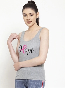 Débardeur en coton gris pour femme avec imprimé ruban rose « Hope » et col rond, idéal pour les tenues décontractées et les entraînements - Product Image 4