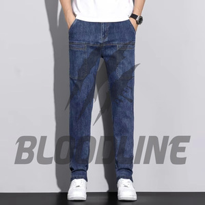 Jeans Casuales de Mezclilla Negros de Pierna Recta para Hombre, Jeans de Algodón de Cintura Media, Estilo Otoñal, Jeans de Mezclilla Bloodline para Hombre, Calidad Premium - Product Image 2