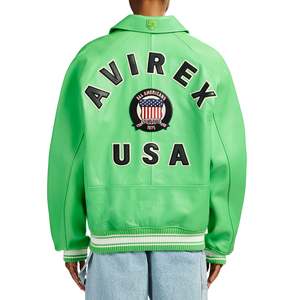 Avirex <b>Men's</b> Green Varsity Style <b>Jacket</b> Embroidered Patch Front Zipper Casual Style Regular Fit Turn-down Collar - Product Image 6