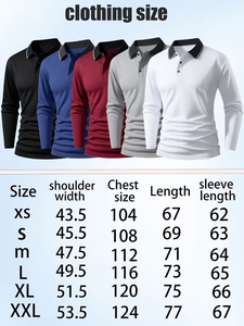3pcs Men's Long Sleeved Polo Shirt Contrasting Collar Casual Business Golf Polo Shirt Soft and Smooth Knitted Fabric Exquisite - Product Image 6