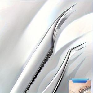 Pinzas de Precisión para Pestañas y Cejas de Acero Inoxidable Plateado, Herramienta de Maquillaje con Diseño Curvo Antiestático y Agarre Recto para Pestañas - Product Image 6