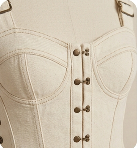 Vintage White Corset <b>Top</b> Strapless Lace Up Fitted Bodycon With Button Decoration For Formal Wear - Product Image 4