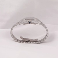 Montre de luxe pour femme à quartz, en acier inoxydable, cadran carré 41 mm, lunette en moissanite, cadran analogique, verre saphir, fermoir à boucle, 10 bars