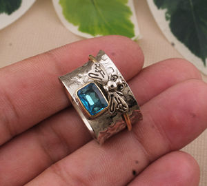 Luxury Classic Blue Topaz Bee Ring 925 Sterling <b>Silver</b> Square Handmade <b>Band</b> for Women <b>Wedding</b> Fashion Jewelry Wholesale - Product Image 5