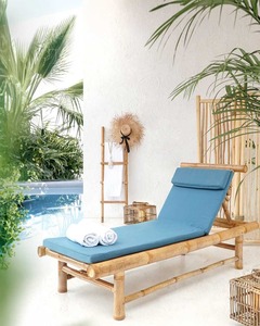 Chaise longue pliante en bambou naturel avec coussin, pour hôtel, villa, design européen moderne, lit d'extérieur - Product Image 5