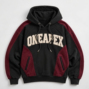 Sudadera con Capucha Extra Grande Negra y Granate para Mujer, con Logotipo Personalizado, de Algodón Premium, Estilo Urbano, Venta al Por Mayor - Product Image 1