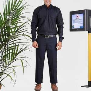 Uniforme de travail professionnel bleu marine 2 pièces : Chemise à col mandarin à fermeture boutonnée et pantalon droit pour agents de sécurité - Product Image 3