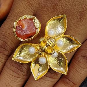 Multi Colour Stone Gold Plated Handmade Brass <b>Ring</b> <b>Adjustable</b> Natural Stone Traditional Fashion Gift Women Customise <b>Ring</b> - Product Image 4