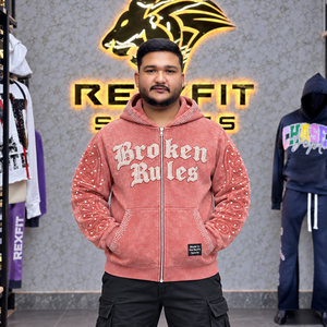 Sudadera con capucha unisex personalizada con cremallera, forro polar grueso, ecológica, transpirable, estilo urbano oversize, bordada, con mangas de pedrería - Product Image 1
