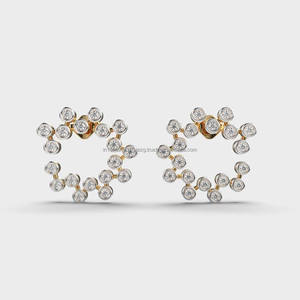 Diamond Bubble Circle Hoop <b>Earrings</b> Two Tone Gold Bezel <b>Set</b> Round Diamond Fine Jewelry For Women - Product Image 1