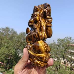 Estatua de Ganesha Tallada a Mano en Ojo de Tigre Amarillo, Figura Religiosa, Diosa Hindú, Decoración para el Hogar - Product Image 5