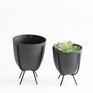 <b>Large</b> Metal Planter <b>Pot</b> With Stand Decorative Iron Flower <b>Pot</b> For Indoor Outdoor Garden Balcony Patio And Home Use - Product Image 1