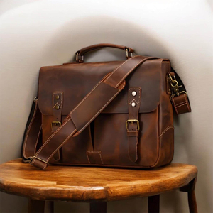 Sacoche d'ordinateur portable classique en cuir, sac à bandoulière, style bureau professionnel durable, fermeture à poignée, unisexe - Product Image 6