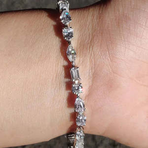 RB <b>Gems</b> Children's VVS Moissanite Tennis <b>Bracelet</b> 925 Sterling Silver Iced Cluster Geometric Diamond Link Multi-Shape Mixed Cut - Product Image 6