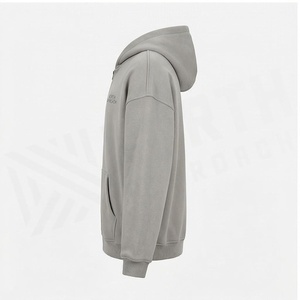 เสื้อฮู้ดดี้โอเวอร์ไซส์แบบซิป มีกระเป๋าหน้า สีเทาล้วน ยูนิเซ็กส์ สวมใส่สบาย ผ้าฝ้าย 100% เฟรนช์เทอร์รี่ ระบายอากาศได้ดี เหมาะสำหรับใส่ในฤดูใบไม้ร่วง - Product Image 3