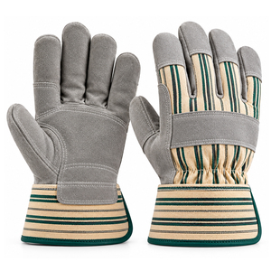 Industrial Split Cowhide Leather Rigger Gloves Green Striped Fabric Back Rubber Cuff Reinforced Palm Mechanics Working Gloves - Product Image 1