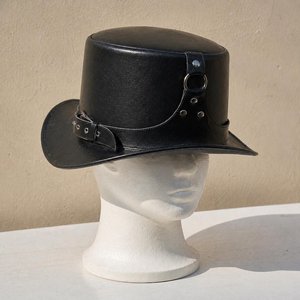 Premium quality custom made Handmade Black Leather <b>Steampunk</b> Top <b>Hat</b> Gothic Buckle Band Festival Cosplay <b>Hat</b> - Product Image 4