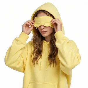 <b>Yellow</b> Women's Cozy Oversized <b>Hoodie</b> with Integrated Eye Mask Hood Fleece Pullover Kangaroo Pocket Casual Lounge Sweatshirt - Product Image 1