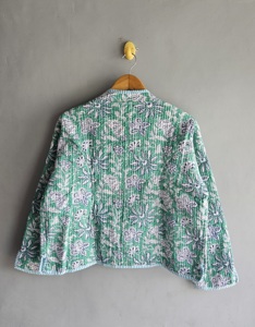 Green Floral Quilted <b>Jacket</b> <b>Mandarin</b> <b>Collar</b> Full Sleeve Cotton Spring Women's Coat Green floral quilted gift for her - Product Image 6