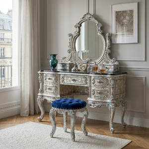 Ensemble coiffeuse <span class=keywords><strong>de</strong></span> luxe personnalisé en bois <span class=keywords><strong>de</strong></span> palissandre, style français classique, avec miroir et tabouret, pour villa, suite nuptiale, mobilier OEM - Product Image 6